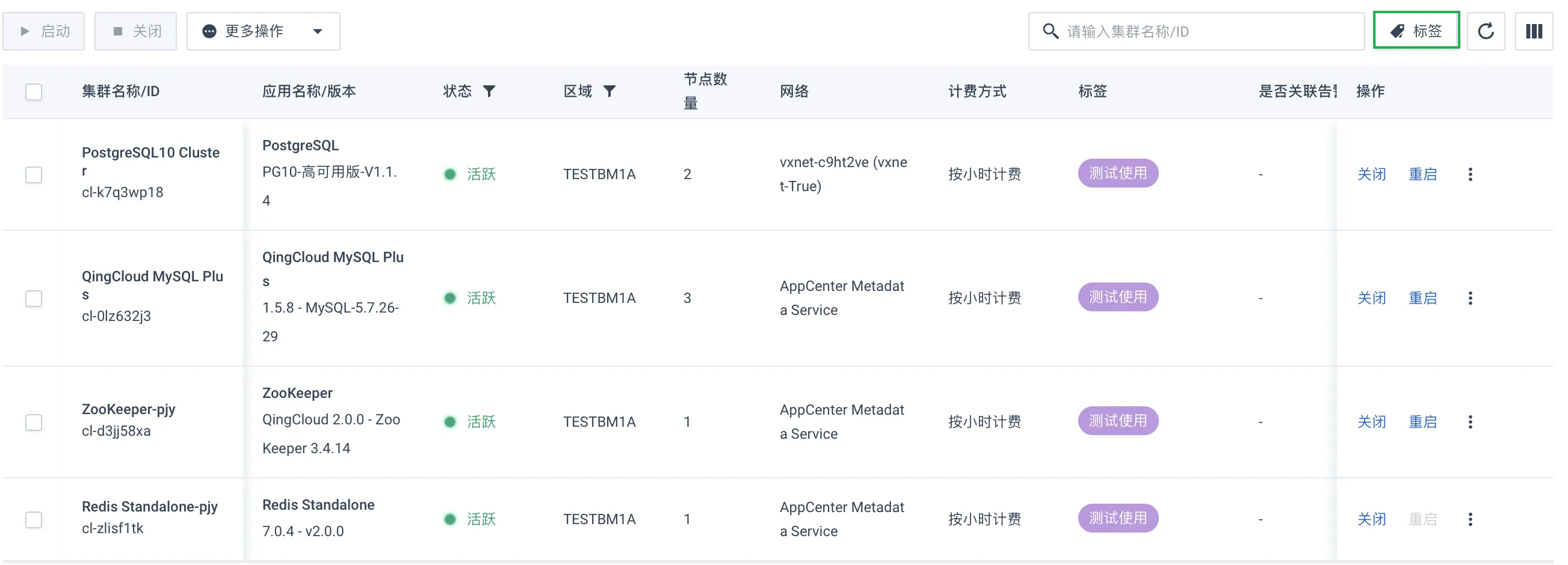 um cluster lable select