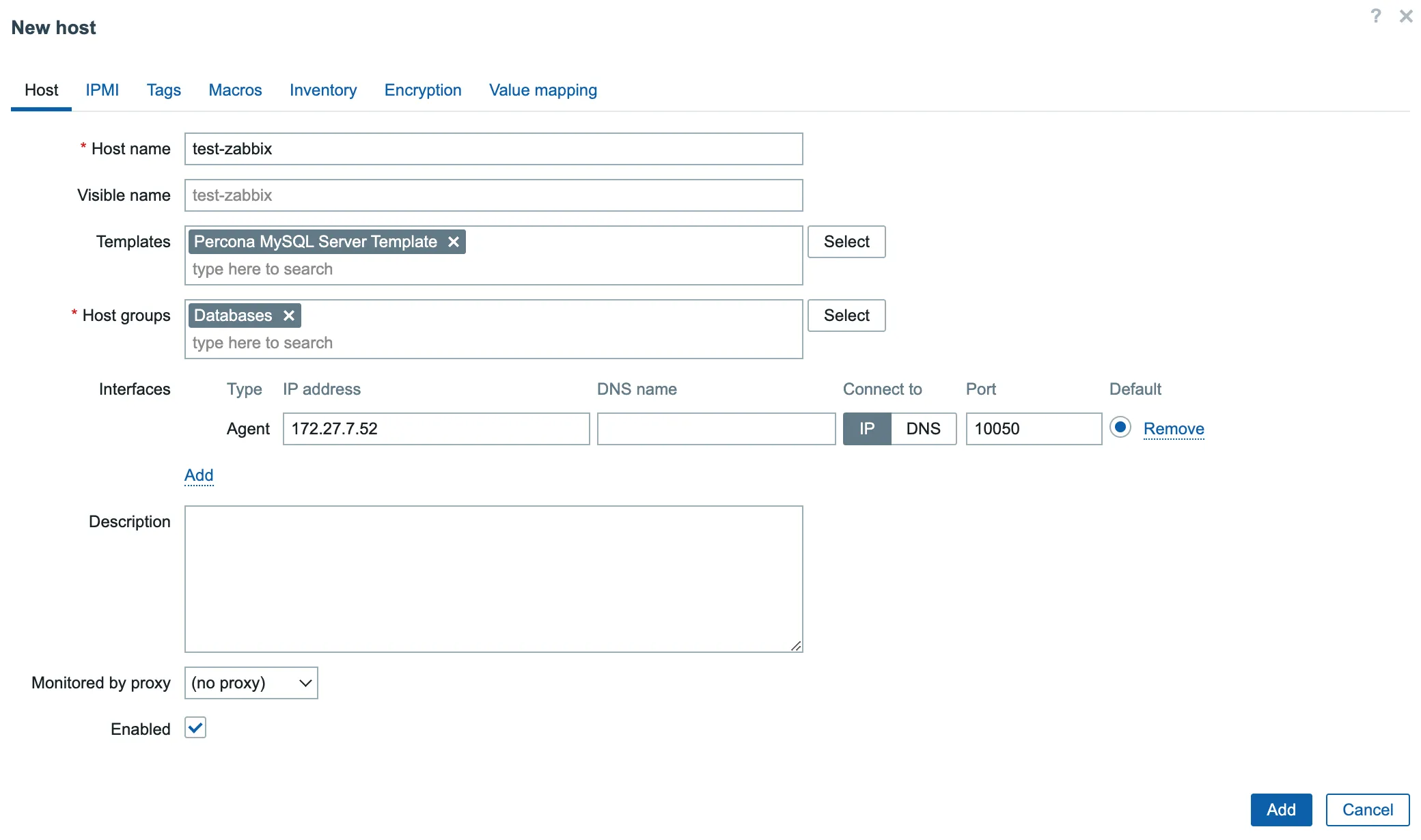 zabbix create host