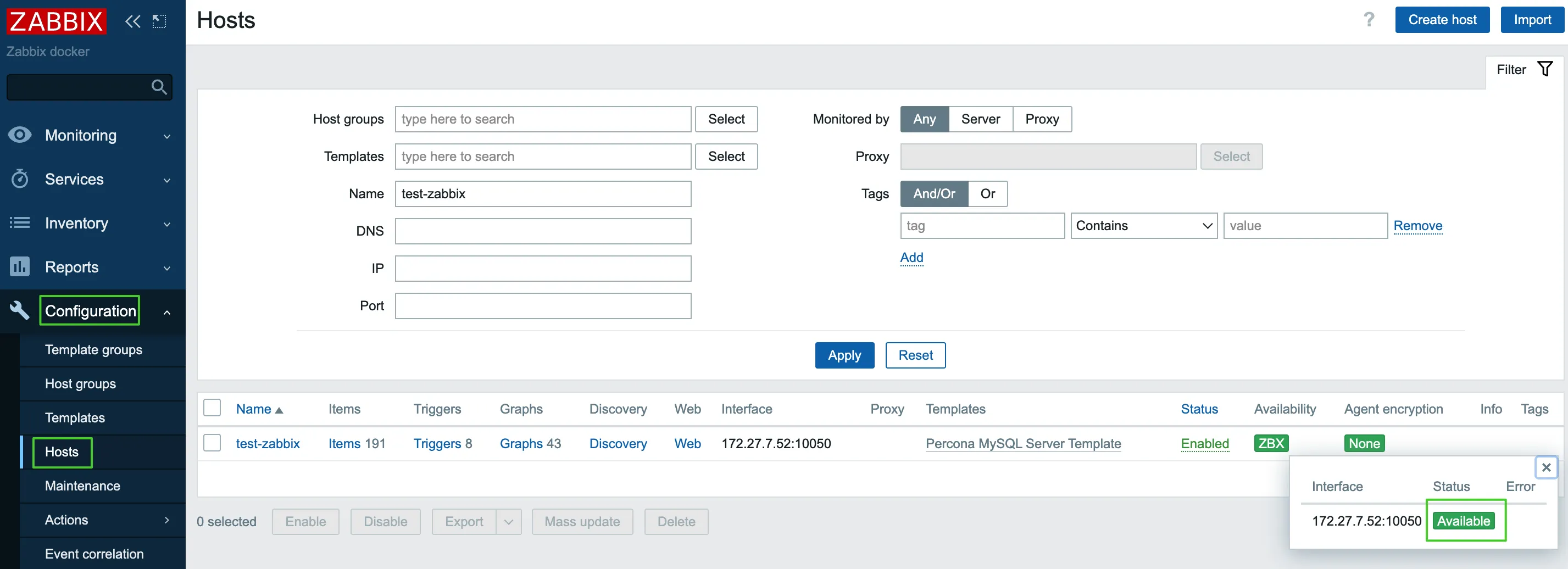 zabbix host available